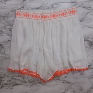 🌹Lush | White Lined shorts with Orange embroidery